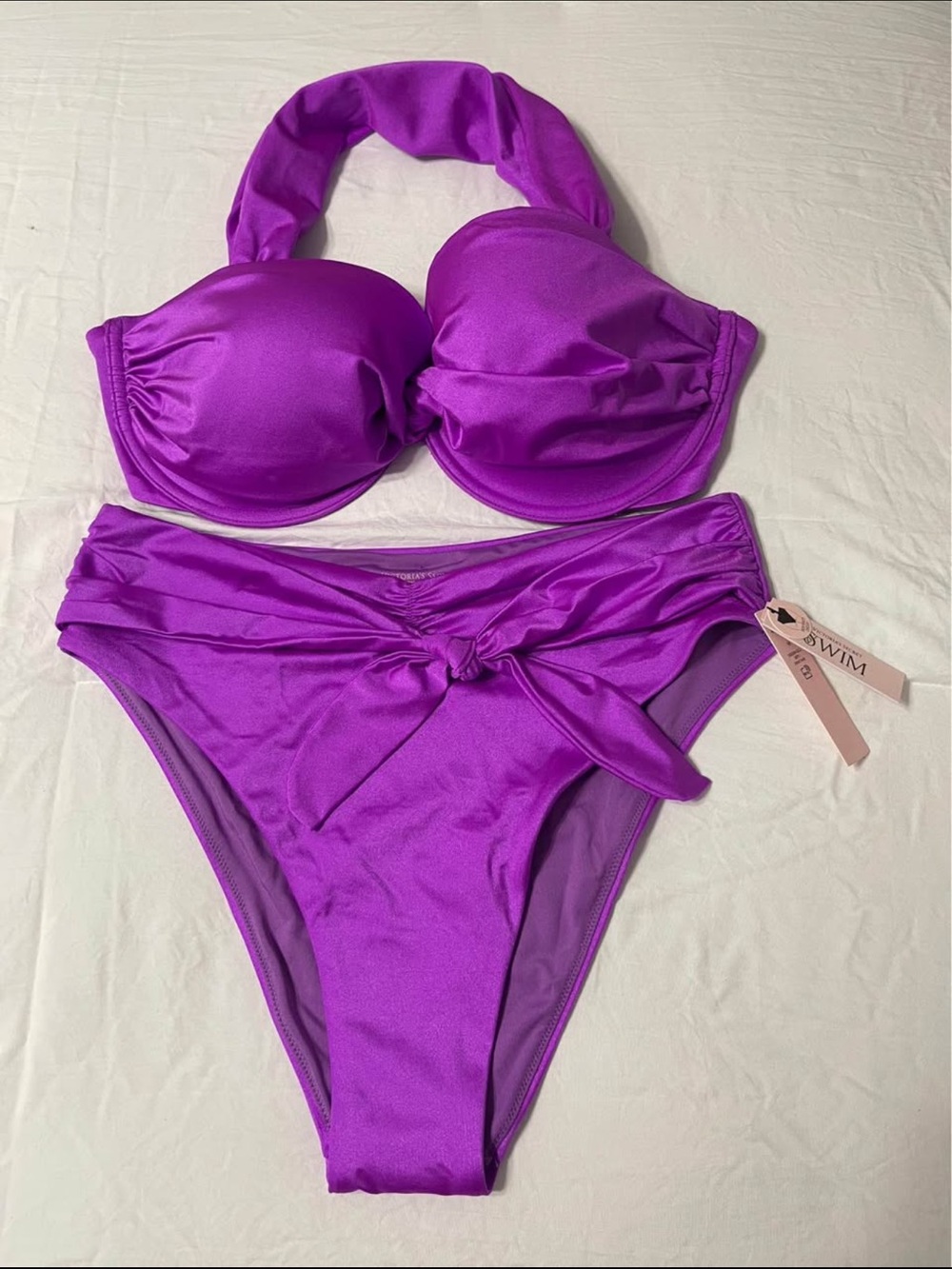 Victoria's Secret Vibrant Purple Halter Bikini with Tie-Front Bottom